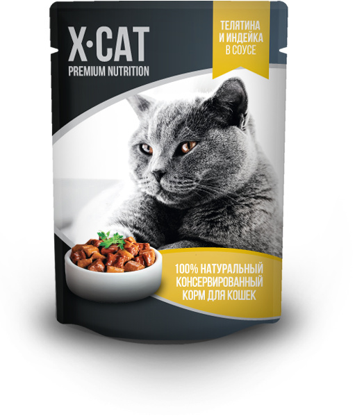 Влажный корм с телятиной и индейкой в соусе для кошек (85 г) X-CAT Влажный корм с телятиной и индейкой в соусе для кошек (85 г) - фото 1