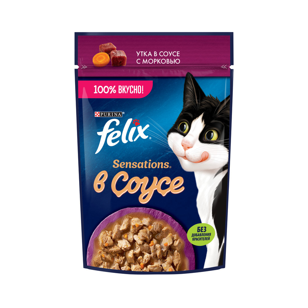 Felix влажный корм для взрослых кошек, с уткой в соусе с морковью (75 г) Felix влажный корм для взрослых кошек, с уткой в соусе с морковью (75 г) - фото 1