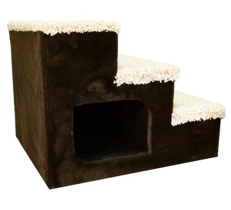 Дом-ступеньки для собак мелких по род, мех+ковролин, темно-коричневый
