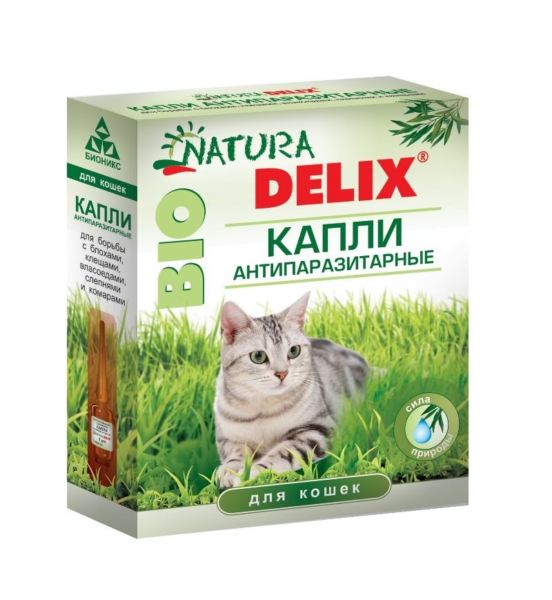 Бионикс биокапли антипаразитарные Natura Delix BIO с алоэ-вера, для кошек (10 г)