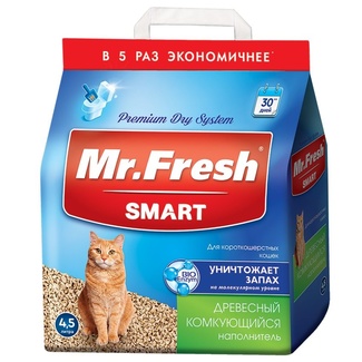 Комкующийся древесный наполнитель для короткошерстных кошек Mr.Fresh