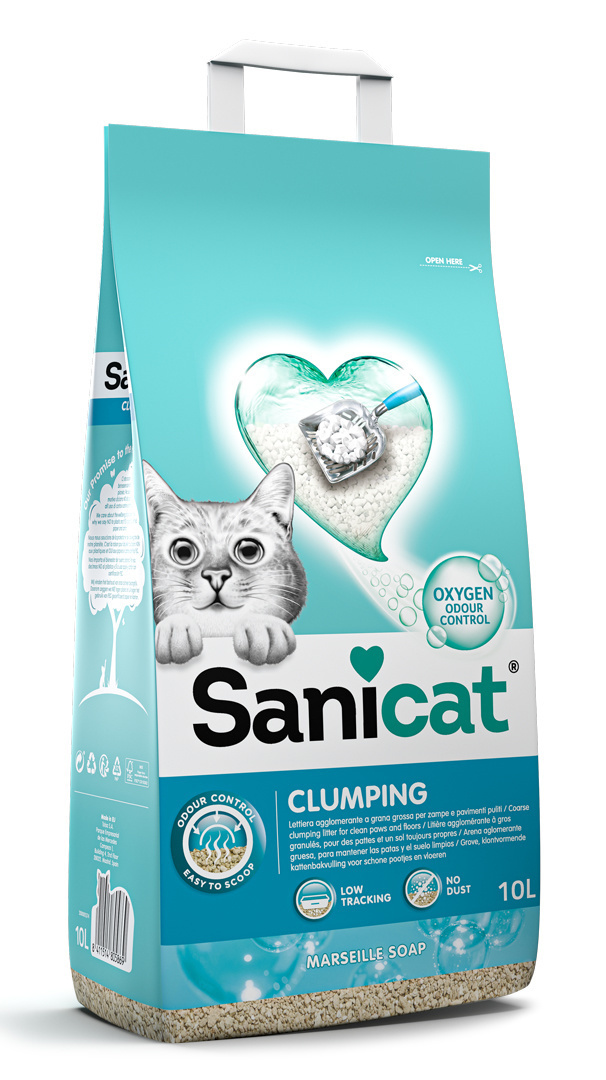 SaniCat комкующийся антибактериальный наполнитель с активным кислородом и ароматом марсельского мыла (10 л) SaniCat