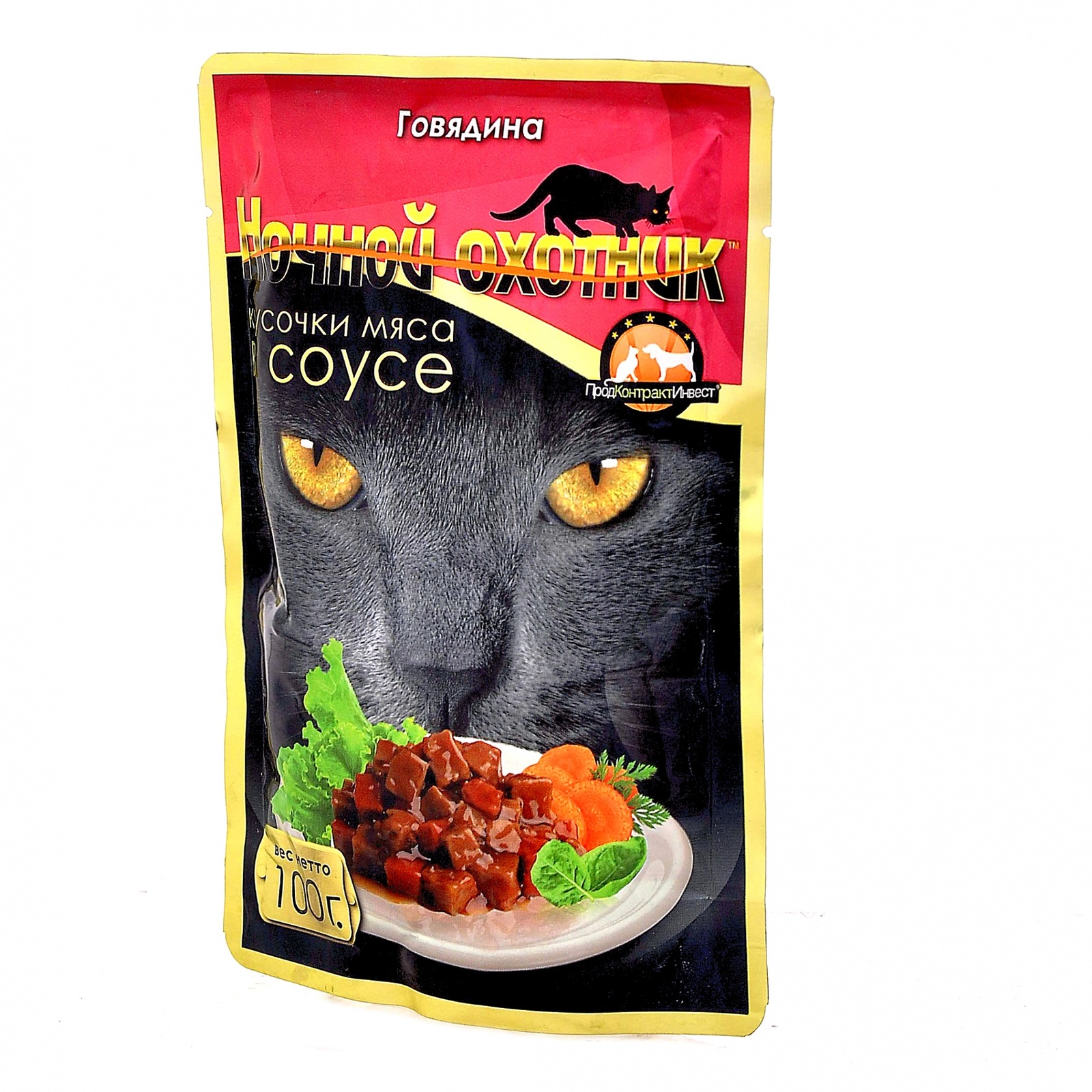 Ночной охотник кусочки в соусе для кошек с говядиной (100 г)