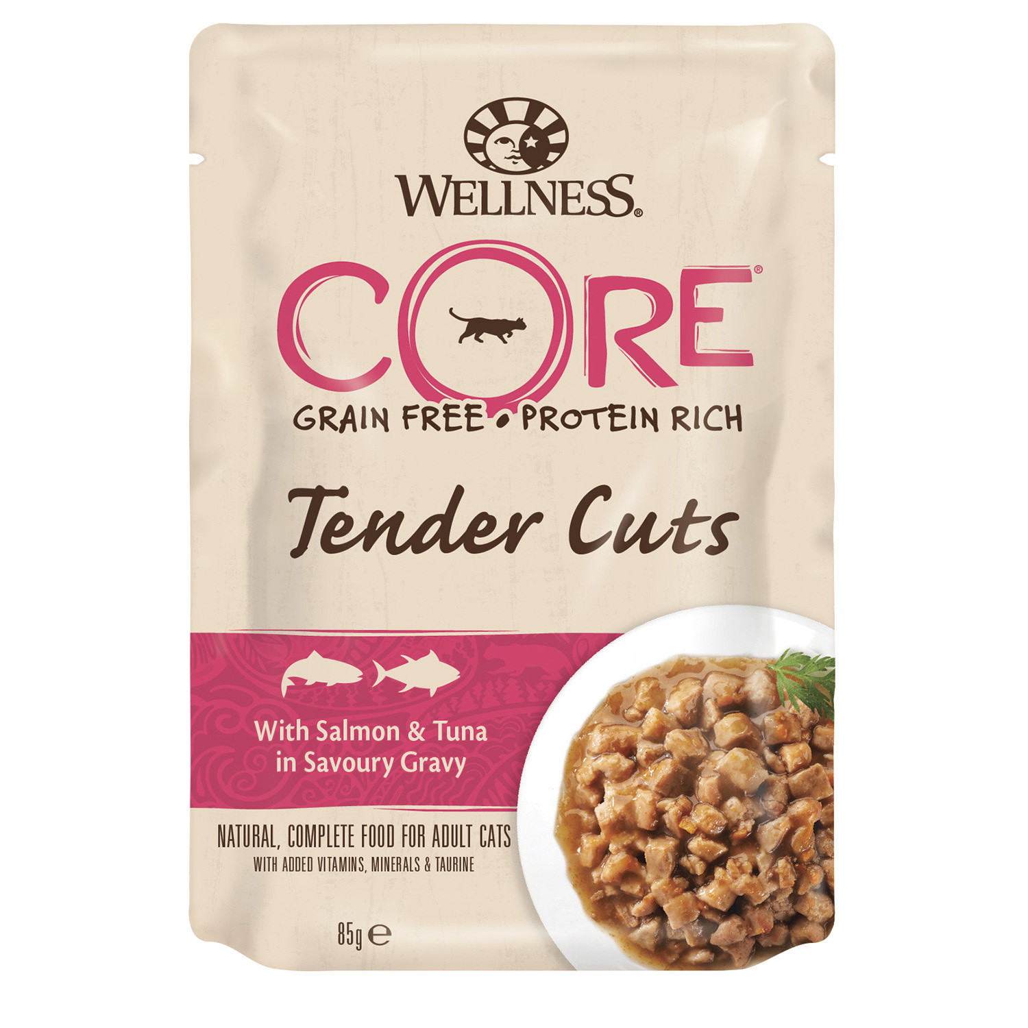 Wellness CORE tender Cuts паучи из лосося с тунцом в виде нарезки в соусе для кошек (85 г) Wellness CORE tender Cuts паучи из лосося с тунцом в виде нарезки в соусе для кошек (85 г) - фото 1