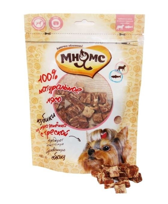 

Мнямс лакомство для собак: Кубики из мяса ягненка с треской (100 г)