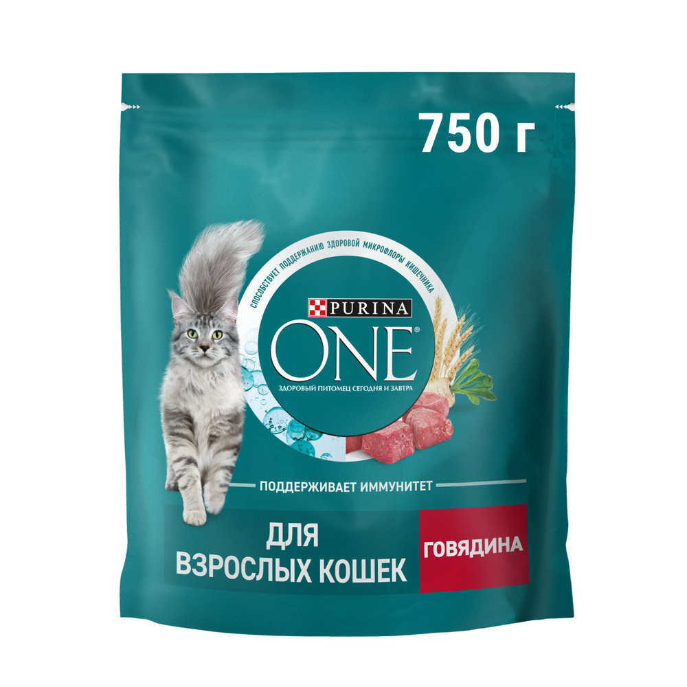 Корм PURINA ONE для взрослых кошек, с высоким содержанием говядины и  цельными злаками | Petshop.ru