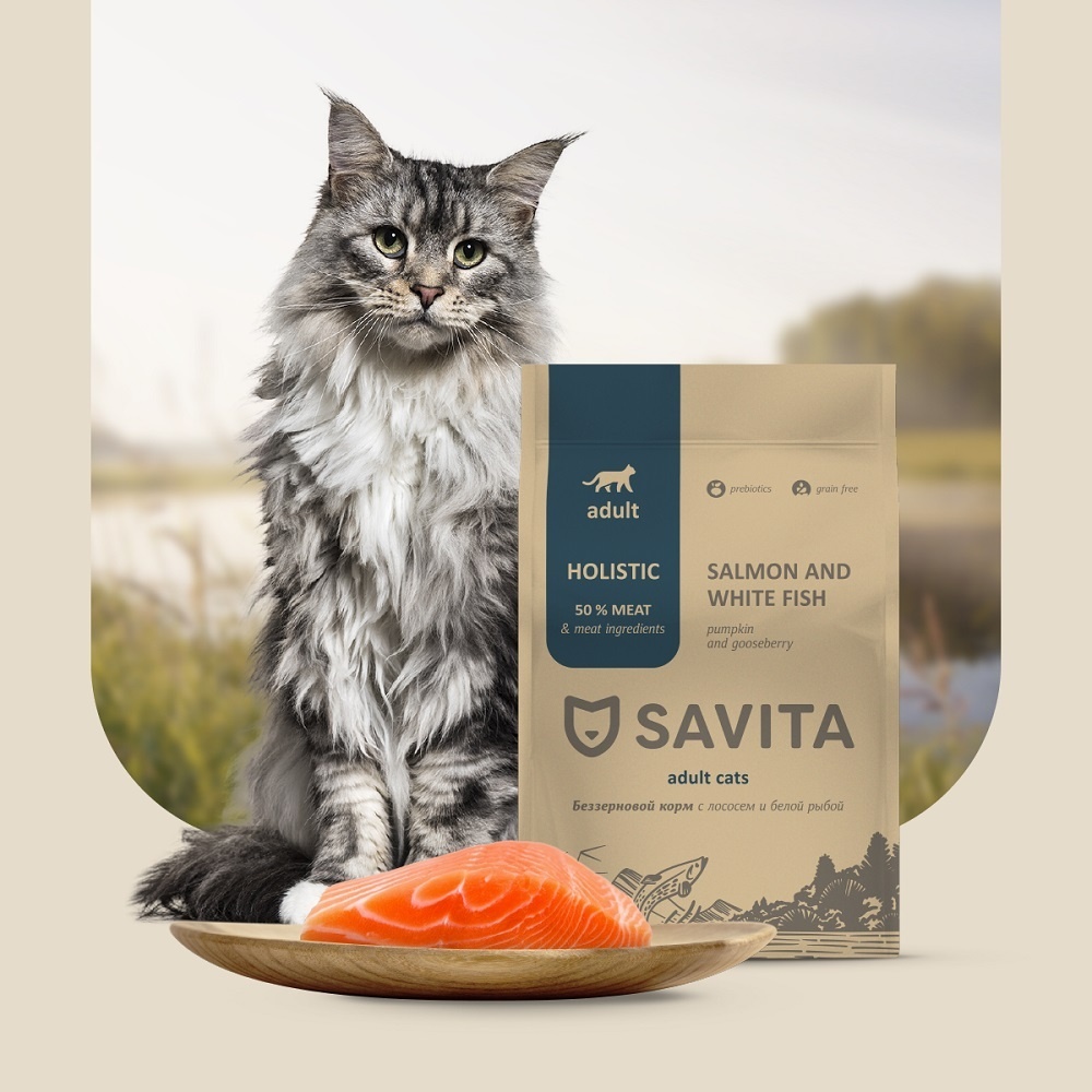 Корм SAVITA беззерновой корм для взрослых кошек с лососем и белой рыбой (5 кг) SAVITA Корм SAVITA беззерновой корм для взрослых кошек с лососем и белой рыбой (5 кг) - фото 1