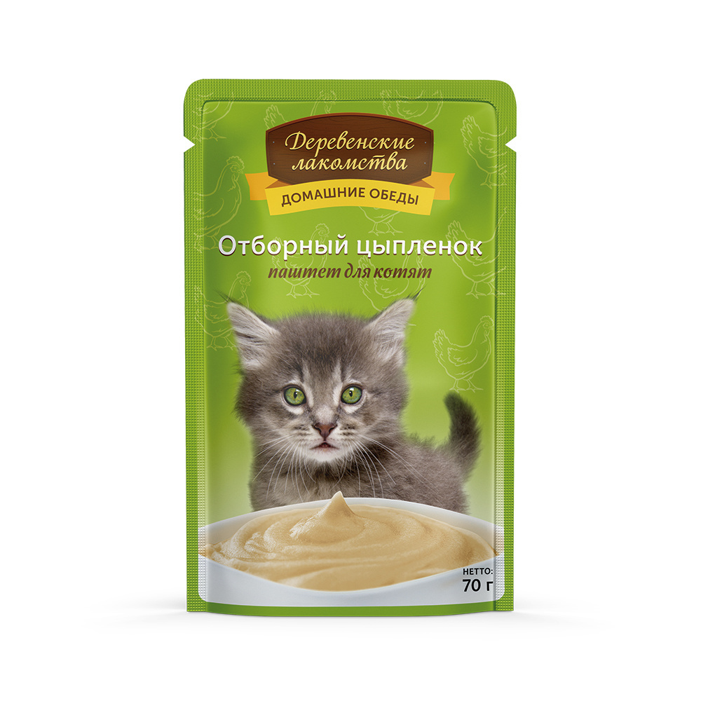 

Деревенские лакомства отборный цыпленок, паштет для котят (70 г)