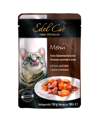 Паучи Кусочки в желе с гусем и печенью Edel Cat