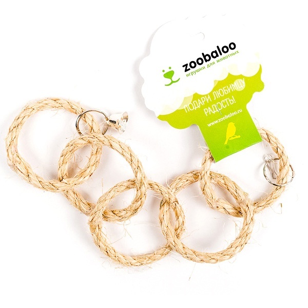 

Zoobaloo игрушка для птиц, пять колец с колокольчиком, сизаль, 35х7 см (350 г)