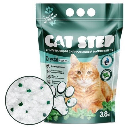 Cat Step впитывающий  силикагелевый наполнитель с ароматом мяты (1,77 кг) Cat Step впитывающий  силикагелевый наполнитель с ароматом мяты (1,77 кг) - фото 1