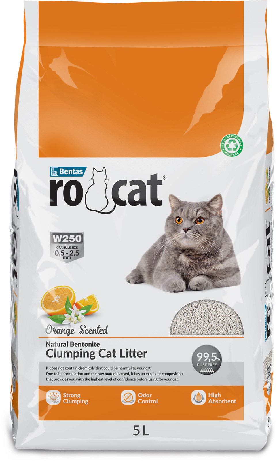Ro Cat комкующийся наполнитель без пыли с ароматом апельсина, пакет (8,5 кг) Ro Cat комкующийся наполнитель без пыли с ароматом апельсина, пакет (8,5 кг) - фото 1