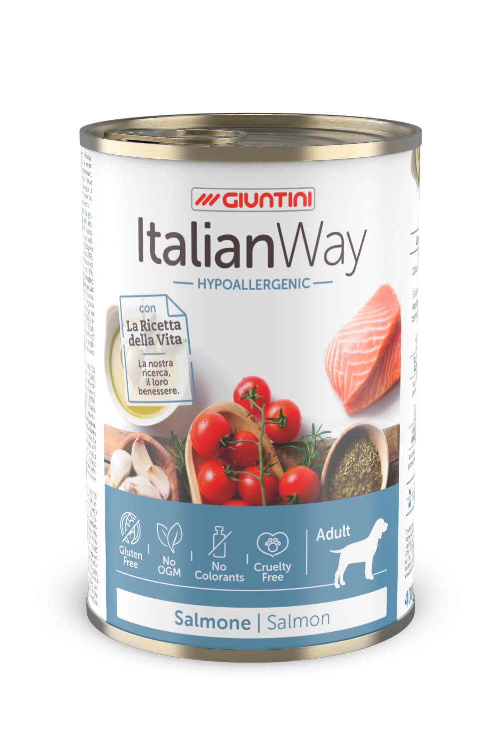 Italian Way Консервы безглютеновые, для собак всех пород с чувствительной кожей, с лососем, томатами и рисом (150 г)