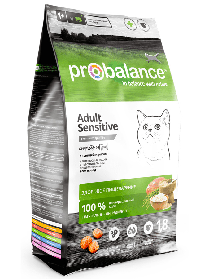 Корм Probalance для кошек с чувствительным пищеварением, с курицей и рисом (1,8 кг)