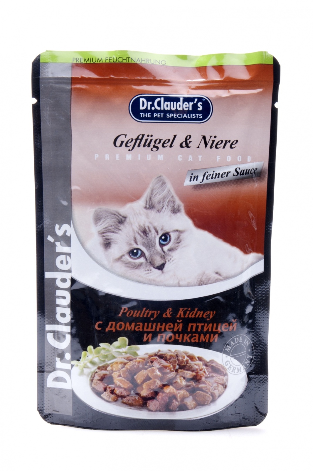 

Dr.Clauder's паучи для кошек, с домашней птицей и почками (100 г)