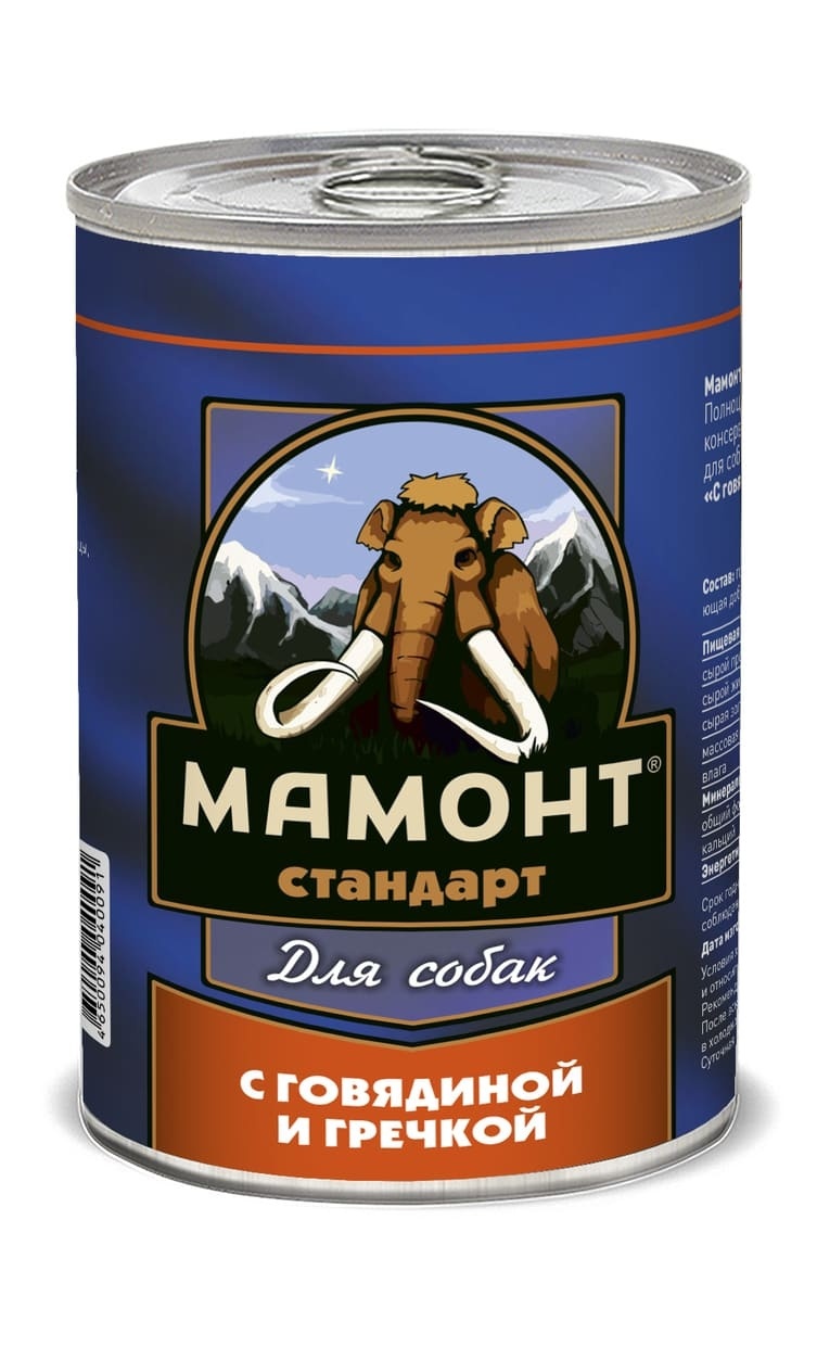 Мамонт консервы для собак с говядинлй и гречкой (970 г)