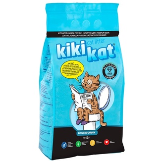 Бентонитовый наполнитель для кошачьего туалета супер-белый комкующийся "Активированный уголь" KikiKat