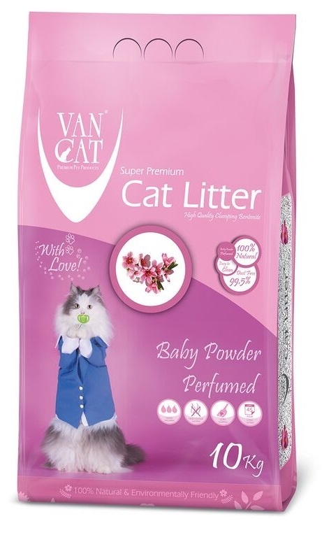 Van Cat комкующийся наполнитель без пыли с ароматом детской присыпки, пакет (15 кг) Van Cat