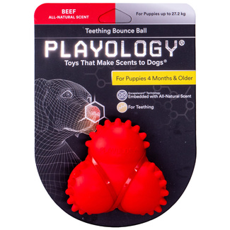 Дентальный жевательный тройной мяч Playology SQUEAKY BOUNCE BALL для щенков 4-8 месяцев с ароматом говядины, цвет красный