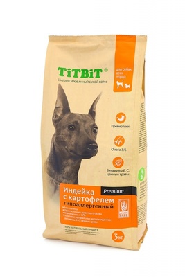 Для собак всех пород гипоаллергенный с индейкой и картофелем TiTBiT