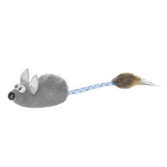 Игрушка для кошек "Мышка с меховой кисточкой", серая