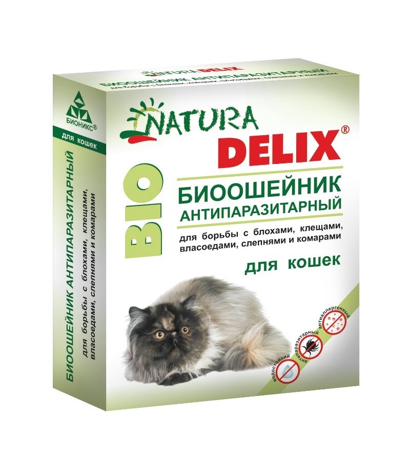 Бионикс ошейник антипаразитарный Natura Delix BIO с алоэ-вера, для кошек (10 г)