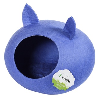 Домик "Уютное гнездышко" с ушками (шерсть, форма круг, синий) L: 40x40x20см Zoobaloo