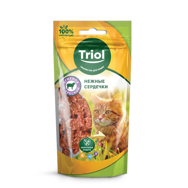 

Triol (лакомства) нежные сердечки из ягненка с треской для кошек (40 г)