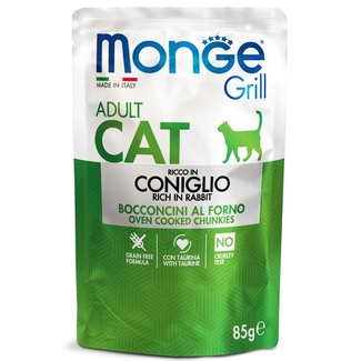 Monge Cat Grill Pouch, паучи для взрослых кошек, итальянский кролик 