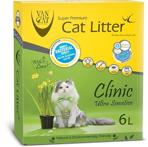Van Cat комкующийся наполнитель с Антибактериальным эффектом, 6л, коробка (Clinic Ultra Sensitive) (5,1 кг) Van Cat