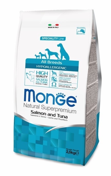 гипоаллергенный корм для собак всех пород, лосось с тунцом (2,5 кг) Monge гипоаллергенный корм для собак всех пород, лосось с тунцом (2,5 кг) - фото 3