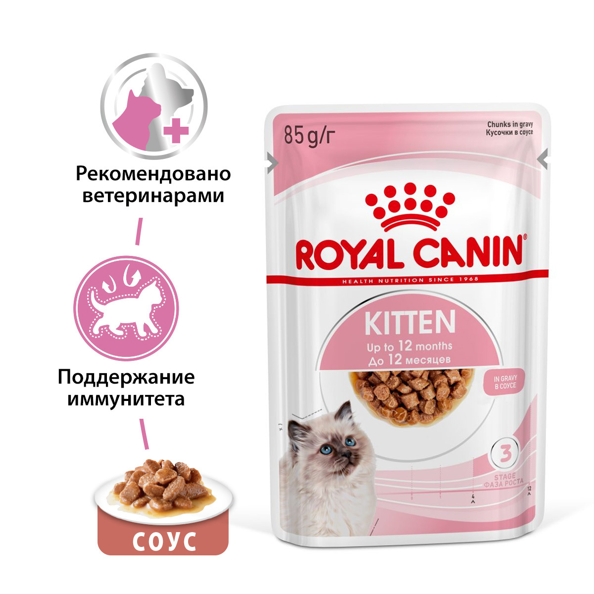 Кусочки в соусе для котят 4-12 мес. (85 г) Royal Canin (влажные корма) Кусочки в соусе для котят 4-12 мес. (85 г) - фото 2