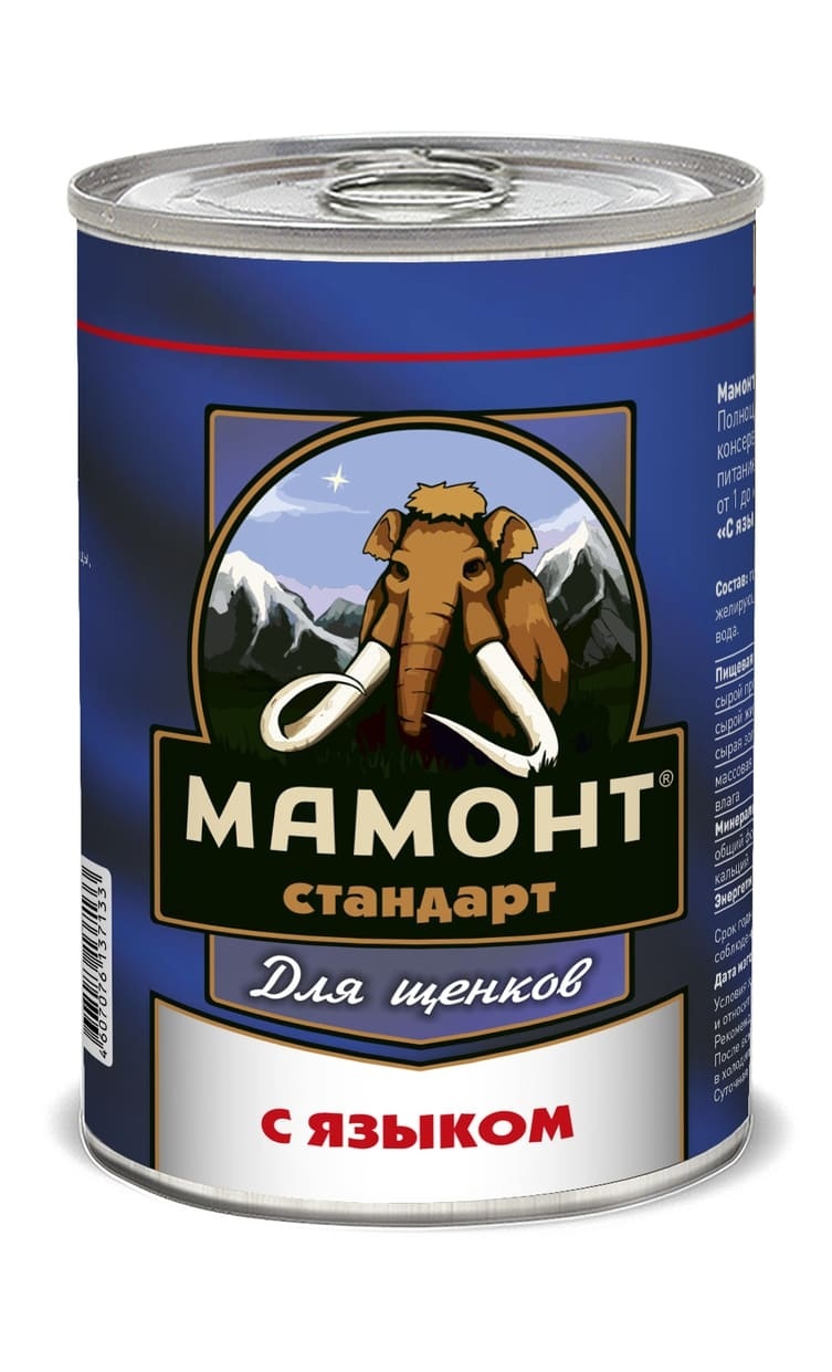 

Мамонт консервы для щенков с языком (970 г)