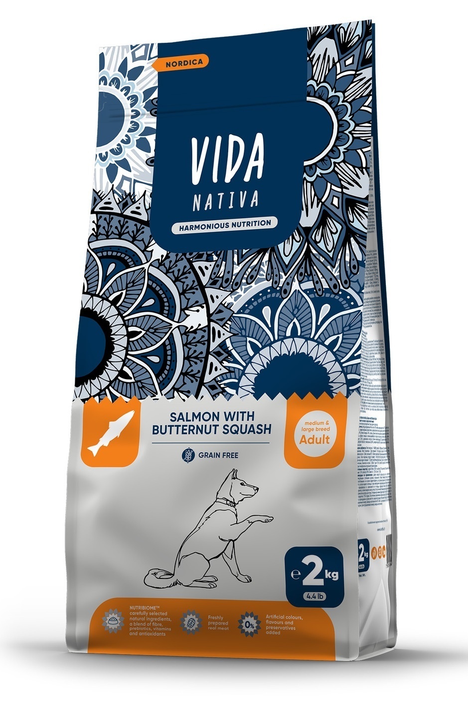 VIDA Nativa корм для взрослых собак средних и крупных пород с лососем и тыквой (20,19 кг)