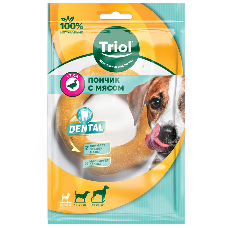 

Triol (лакомства) пончик жевательный DENTAL с мясом утки (Ø 10см) (65 г)