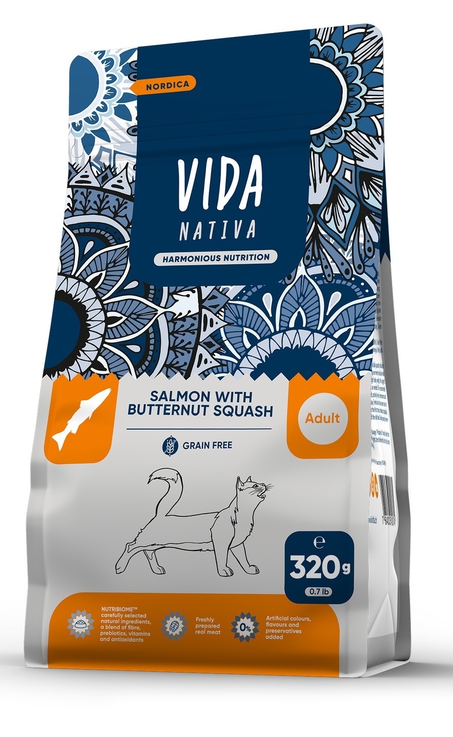 VIDA Nativa VIDA Nativa корм для взрослых кошек с лососем и тыквой (7 кг),  Сухие корма купить недорого в магазине в Иркутске, цена 2024