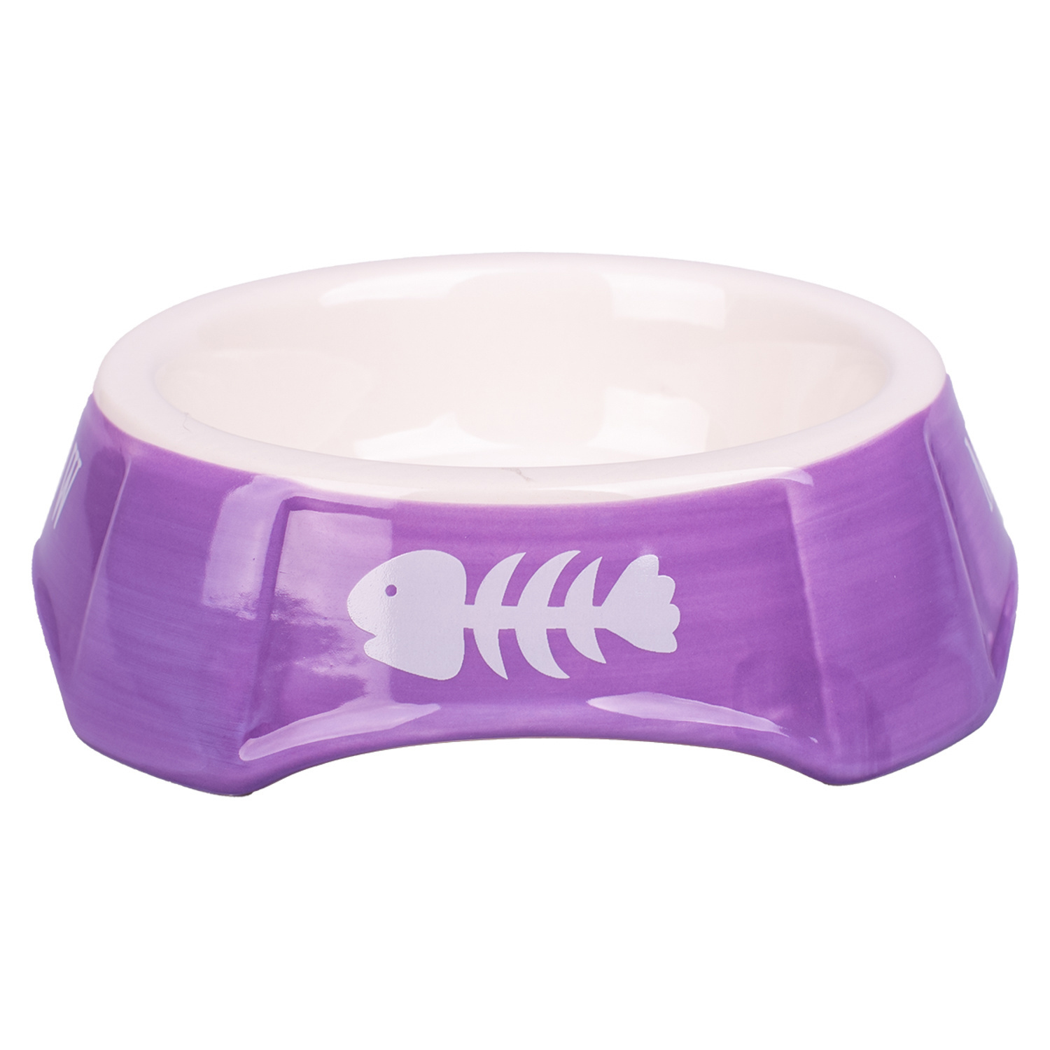 Mr.Kranch миска  керамическая для кошек фиолетовая с рыбками (140 мл) Mr.Kranch миска  керамическая для кошек фиолетовая с рыбками (140 мл) - фото 1