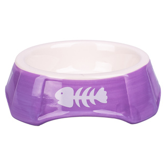 Миска  керамическая для кошек фиолетовая с рыбками