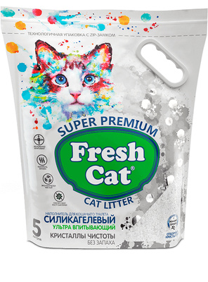 Впитывающий силикагелевый наполнитель "Кристаллы чистоты ", без аромата, 2кг/5л Fresh cat