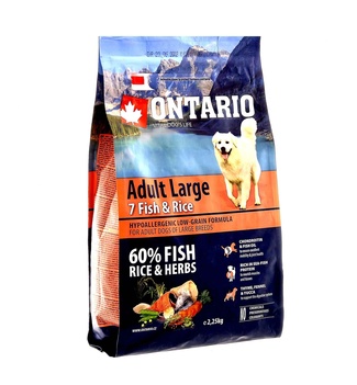 Для собак крупных пород с 7 видами рыбы и рисом Ontario