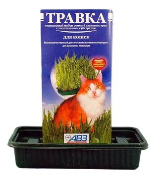 Травка для кошек (лоток с питательным субстратом) в красочной упаковке