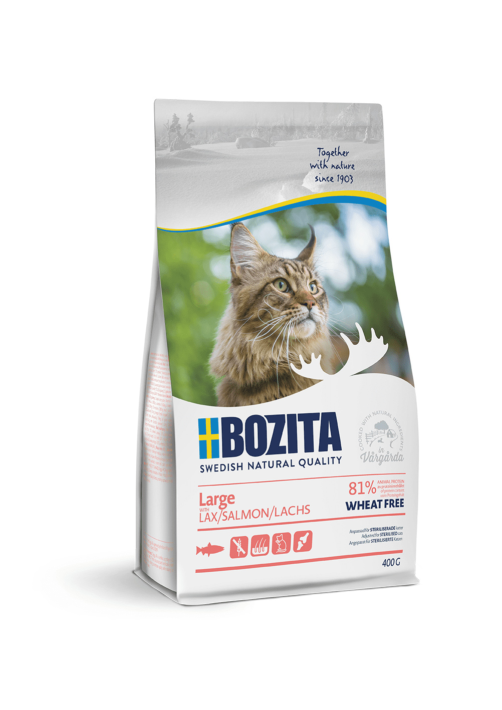 

Корм Bozita для взрослых и растущих кошек крупных пород, с лососем, без пшеницы (2 кг)
