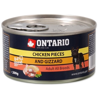 Консервы для взрослых собак кусочки курицы и куриные желудки Ontario (консервы, лакомства)
