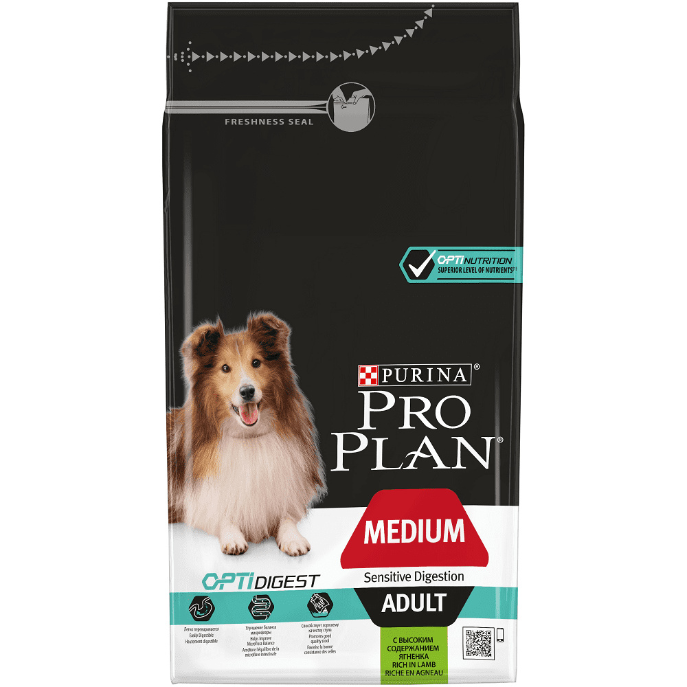 

Корм Purina Pro Plan для взрослых собак средних пород с чувствительным пищеварением, с высоким содержанием ягненка (1,5 кг)