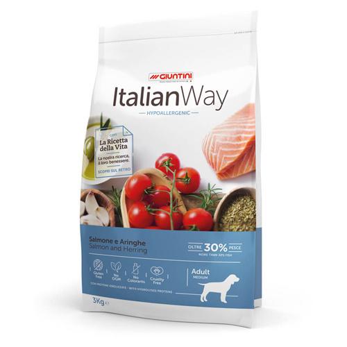 безглютеновый, для собак с чувствительной кожей, лосось и сельдь (12 кг) Italian Way безглютеновый, для собак с чувствительной кожей, лосось и сельдь (12 кг) - фото 1