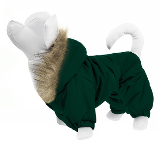 Комбинезон для собак с капюшоном, на меховой подкладке, тёмно-зелёный