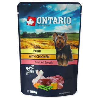 Паучи для взрослых собак и щенков с курицей в бульоне Ontario (консервы, лакомства)