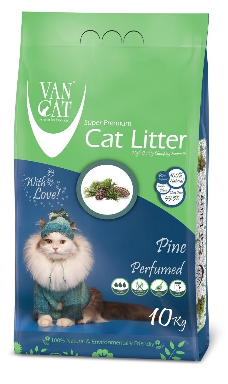 Van Cat комкующийся наполнитель без пыли с ароматом соснового леса, пакет (10 кг) Van Cat