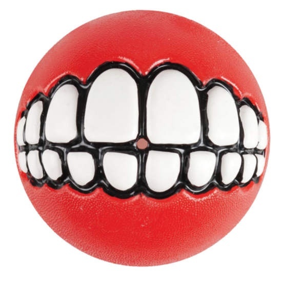 Rogz мяч с принтом зубы и отверстием для лакомств GRINZ, красный (L)