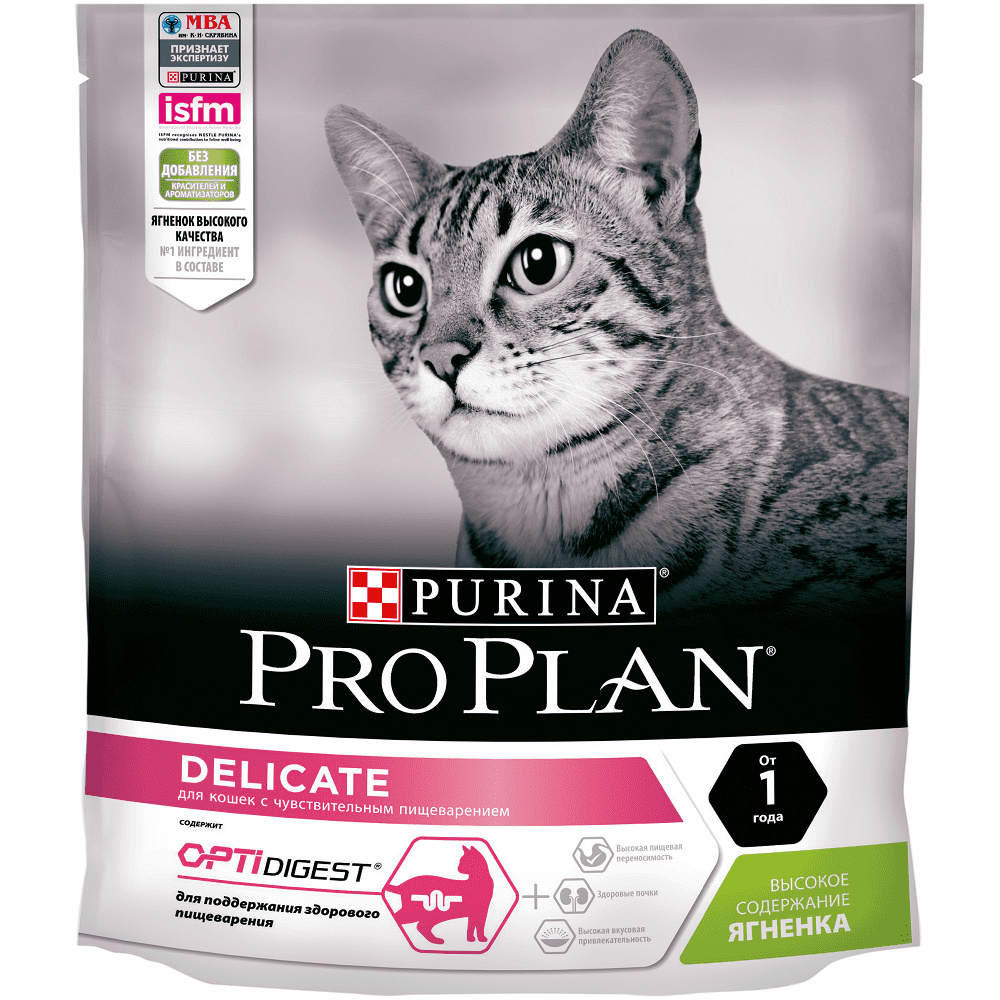 Purina Pro Plan для взрослых кошек с чувствительным пищеварением или с особыми предпочтениями в еде, с высоким содержанием ягненка (10 кг)